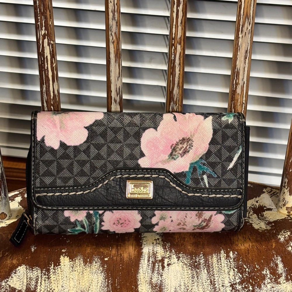 B.O.C Black Wallet with Pink Floral Print and Gold Logo